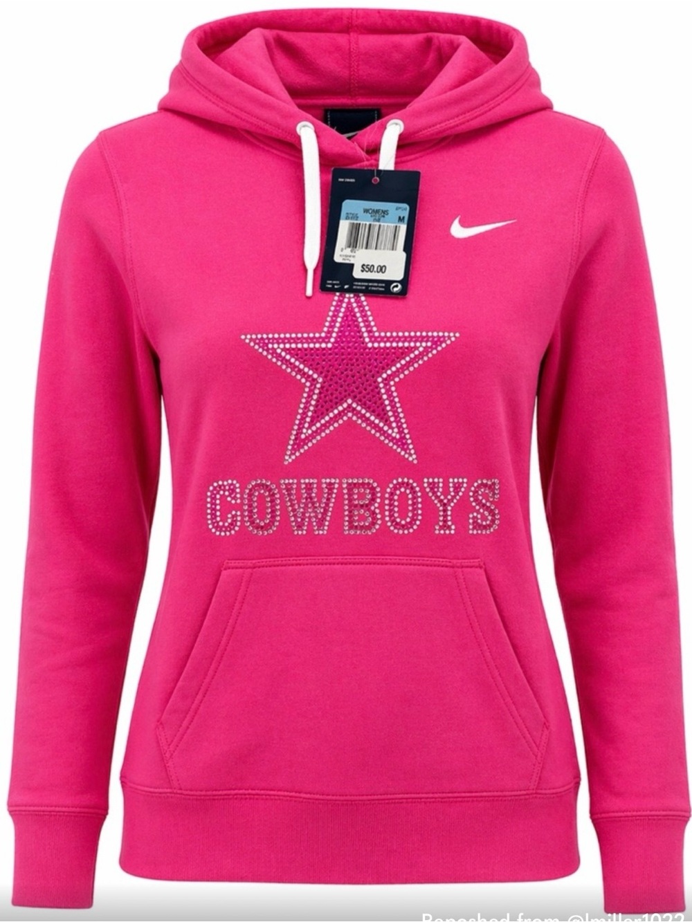 NWT womens medium Nike Dallas Cowboys Pink Rhinestone Hoodie
